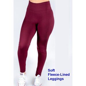 3 Red/Burgundy Fleece-Lined Leggings One Size SilkySoft Moisture Wicking Comfort